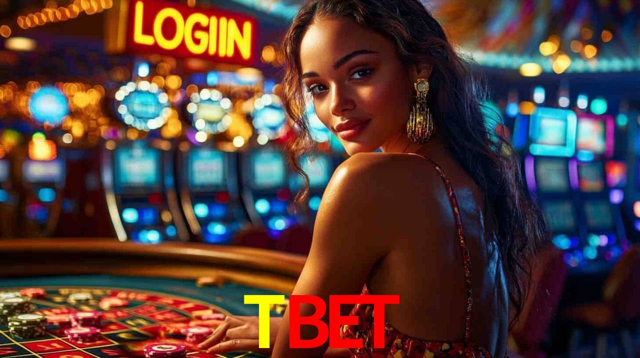Escena dinámica inspirada en casino con iluminación TBET, cartas, fichas e íconos de juegos digitales en un espacio moderno de juegos.